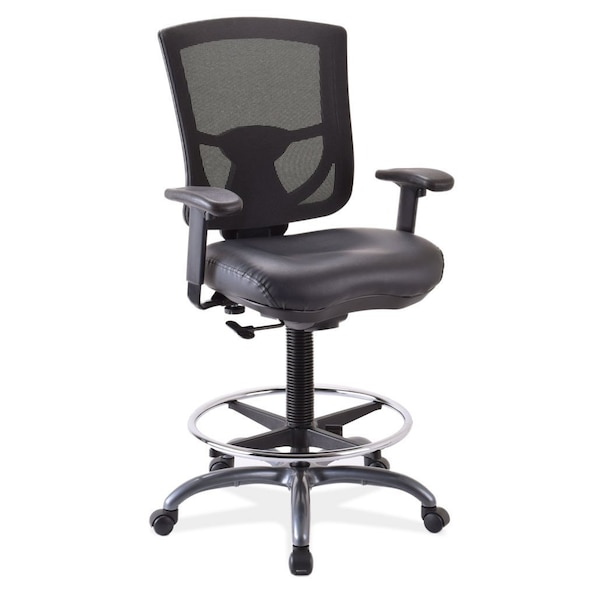 CoolMesh Pro Mesh Back Task Stool with Adjustable Arms, Upholstered Seat, Footring and Black Frame